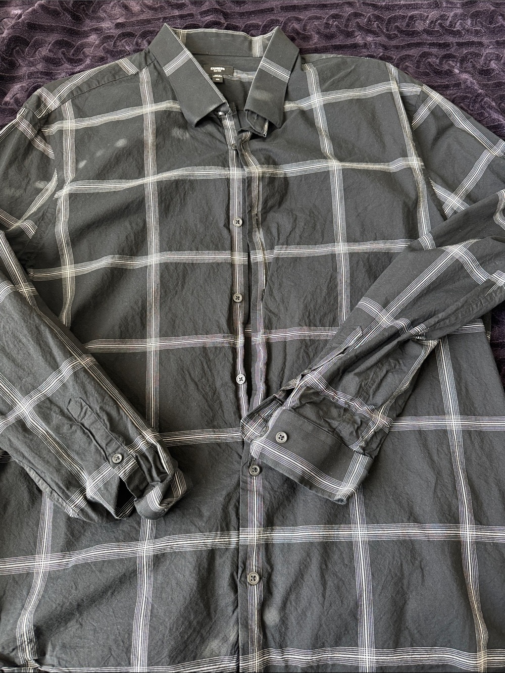 Express Men's Black Windowpane Plaid Button-Down Shirt